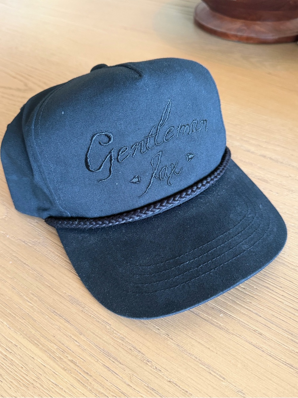 Black 'Gentleman Jax' Embroidered Rope Trucker Fit Snapback Hat